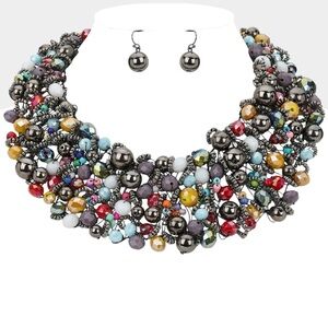 SOLD OUT!! 

Multicolor Beaded Statement Necklace and Earring Set